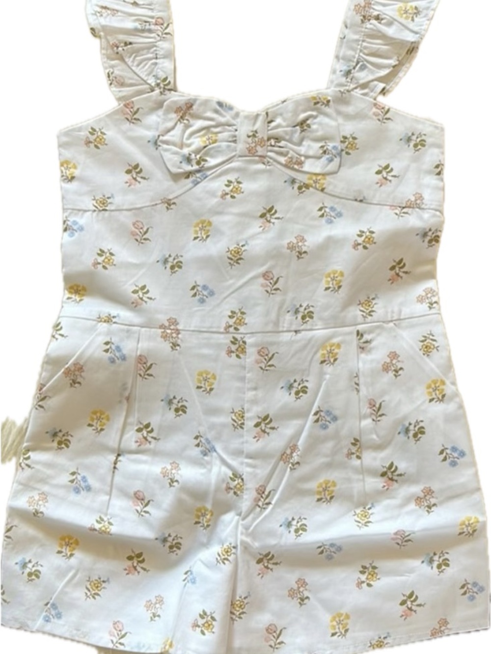 Janie and Jack Cream Floral Bow Romper with Pastel Blooms